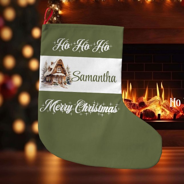 Calcetín Navideño Grande Custom Family Name Christmas Stocking (Custom Family Name Christmas Stocking)