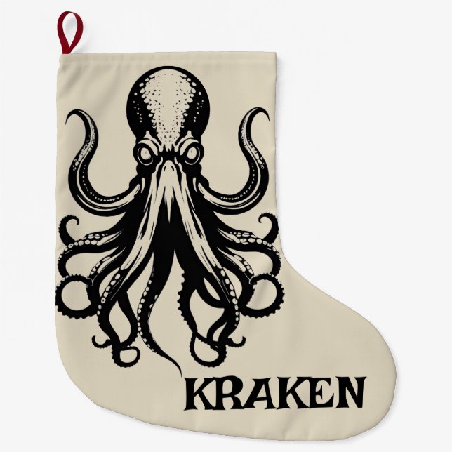 Calcetín Navideño Grande Custom Kraken Octopus Squid Name Personalized (Anverso)