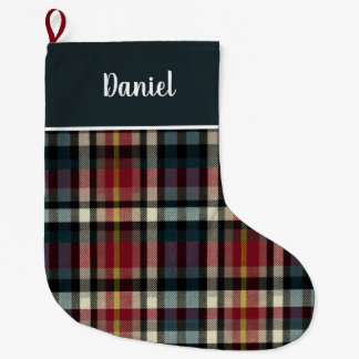 Calcetín Navideño Grande Custom Red and Blue Plaid Gingham Pattern