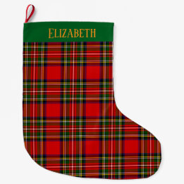 Calcetín Navideño Grande Custom Royal Stewart Clan Tartan Plaid Name