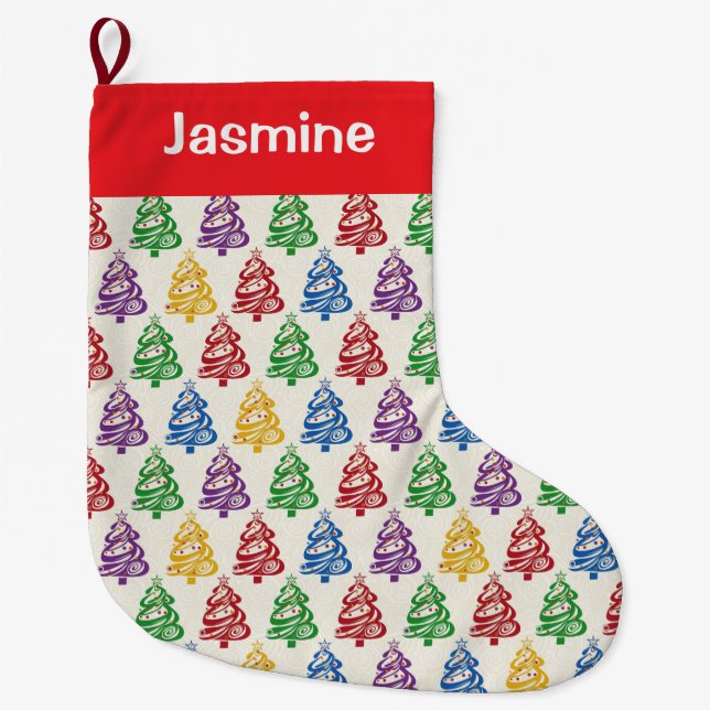 Calcetín Navideño Grande Customisable Minimal Colourful Christmas Tree (Anverso)