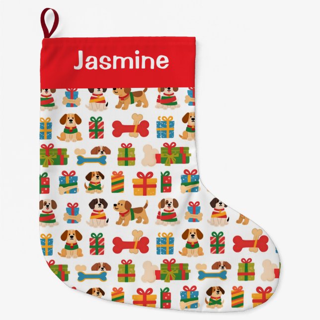 Calcetín Navideño Grande Customisable Minimal Colourful Xmas Tree Pet (Anverso)