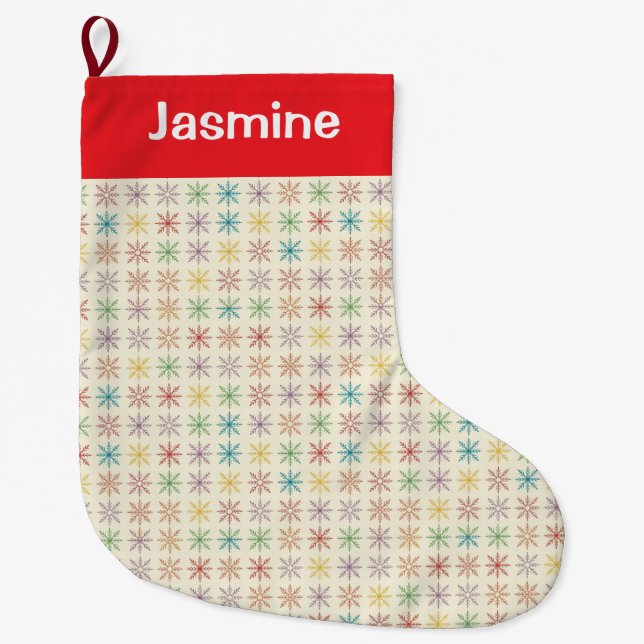 Calcetín Navideño Grande Customisable Simple Colourful Christmas Snowflake (Anverso)