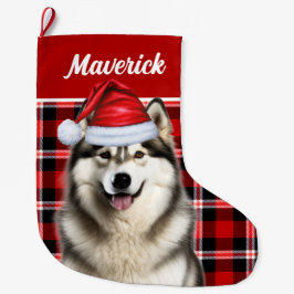 Calcetín Navideño Grande Cute Alaskan Malamute Personalizado de vacaciones