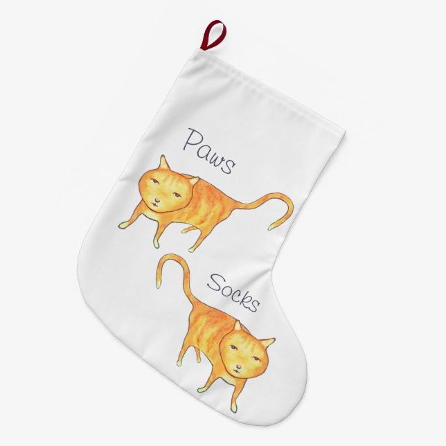 Calcetín Navideño Grande Cute Apathetic Orange Cat (Frente (Colgado))