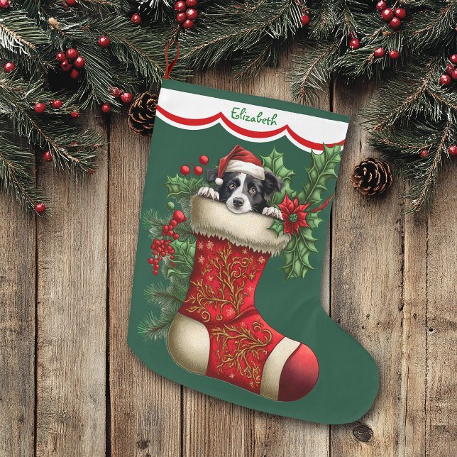 Calcetín Navideño Grande Cute Border Collie Peeking (Subido por el creador)