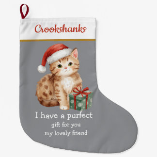 Calcetín Navideño Grande Cute Cat with Santa Hat Christmas Stocking – Funny