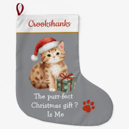 Calcetín Navideño Grande Cute Cat with Santa Hat Christmas Stocking – Funny