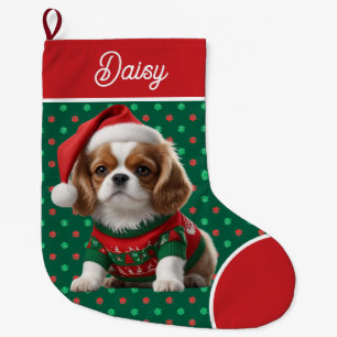 Calcetín Navideño Grande Cute Cavalier King Charles Sweater Personalizado