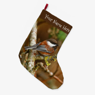 Calcetín Navideño Grande Cute Chestnut-Backed Chickadee Songbird