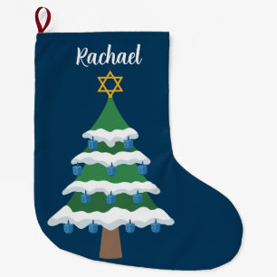 Calcetín Navideño Grande Cute Chrismukkah Hanukkah Dreidel Tree