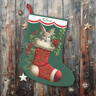 Calcetín Navideño Grande Cute Conejo Conejo Peeking