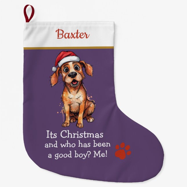 Calcetín Navideño Grande Cute Dog Christmas Stocking – with funny text (Anverso)