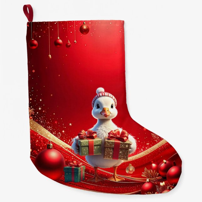 Calcetín Navideño Grande Cute Duck Christmas Holiday Stocking (Anverso)