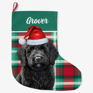 Calcetín Navideño Grande Cute Labradoodle Holiday Plaid Personalizado Grand