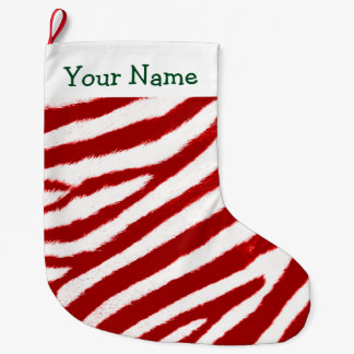 Calcetín Navideño Grande Cute Red Zebra Stripe Pattern Add Your Name