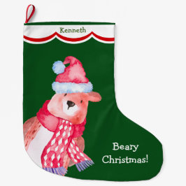 Calcetín Navideño Grande Cute Santa Bear personalizado
