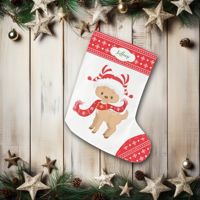Calcetín Navideño Grande Cute Santa Deer con Scarf Personalizado (Subido por el creador)