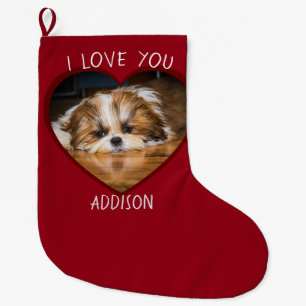 Calcetín Navideño Grande Cute shih tzu love Valentine heart photo