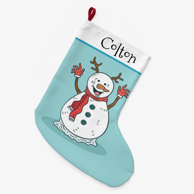 Calcetín Navideño Grande Cute Snowman (Frente (Colgado))