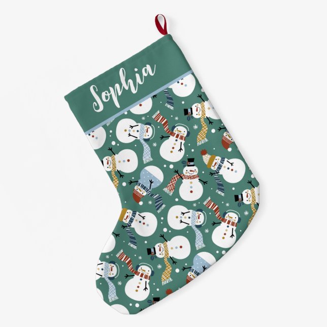 Calcetín Navideño Grande Cute Snowmen (Anverso (colgado))