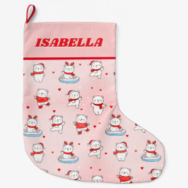 Calcetín Navideño Grande Cute Winter Polar Bear Christmas