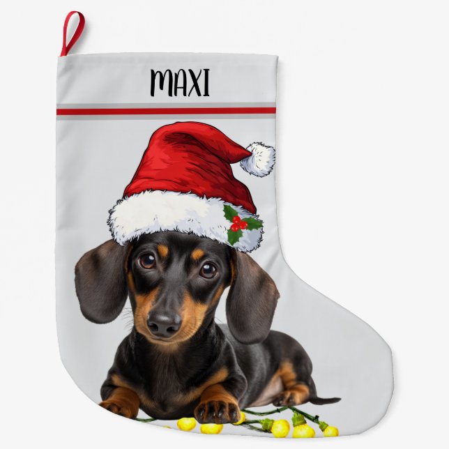 Calcetín Navideño Grande Dachshund Dog Custom Pet (Anverso)
