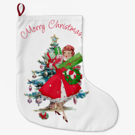 Calcetín Navideño Grande Dama de la Vintage de 1950