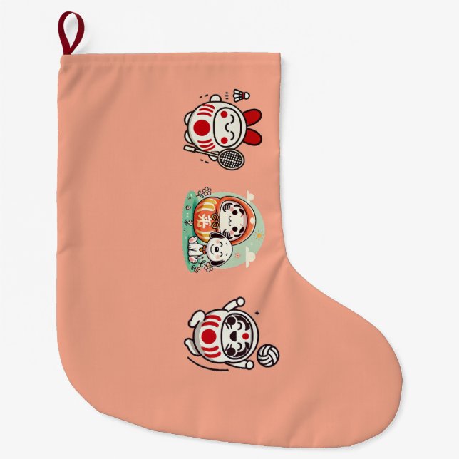 Calcetín Navideño Grande Daruma Trio (Anverso)