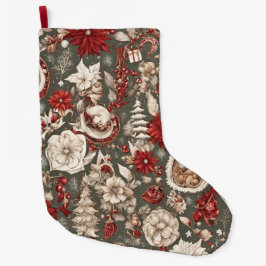 Calcetín Navideño Grande decoración navideña de cuento de hadas, flores