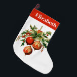 Calcetín Navideño Grande Decoraciones de árbol de Navidad de Guay retro<br><div class="desc">Navidades con un nombre personalizado. Diseñado con un ilustracion de estilo vintage. 3 Navidades rojos baubles rodeados de bayas y bayas verdes. Diseño retro con estilo.</div>