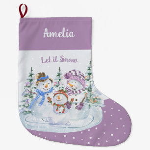 Calcetín Navideño Grande Deja que nieve Familia de muñeco de nieve feliz la