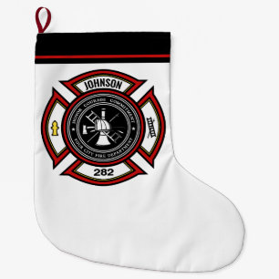 Calcetín Navideño Grande Departamento de Bomberos AÑADIR NOMBRE Insignia pa