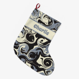 Calcetín Navideño Grande Derrame en negro, gris y crema