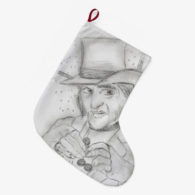 Calcetín Navideño Grande Desplazamiento en blanco y negro (Frente (Colgado))