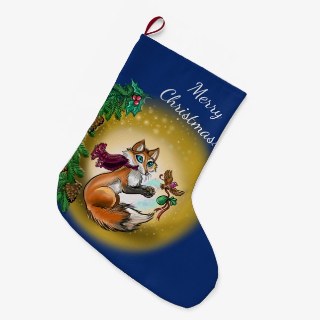 Calcetín Navideño Grande Día de fiesta del Fox de Gifting (Frente (Colgado))