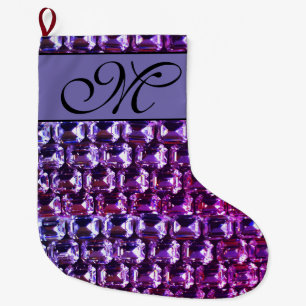 Calcetín Navideño Grande diamantes elegantes de piedras preciosas púrpura