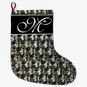 Calcetín Navideño Grande Diamantes, elegantes gemas púrpura vintage