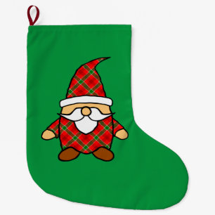 Calcetín Navideño Grande Dibujo de gnomo de cartón lindo Navidad Rojo Verde