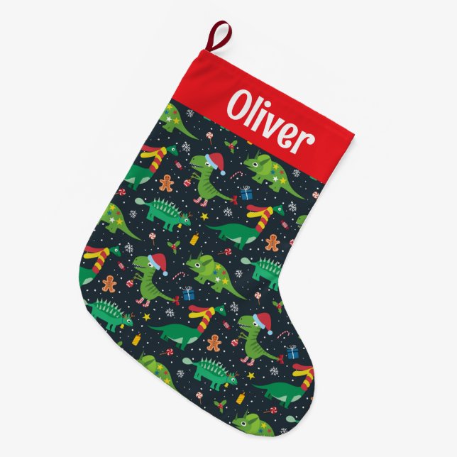 Calcetín Navideño Grande Dinosaurios feriales de navidades (Frente (Colgado))