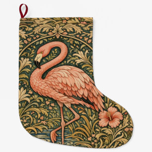 Calcetín Navideño Grande diseño art nouveau de flamenco rosa vintage