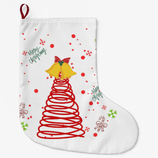 Calcetín Navideño Grande Diseño de árbol de Navidad en espiral y campanas