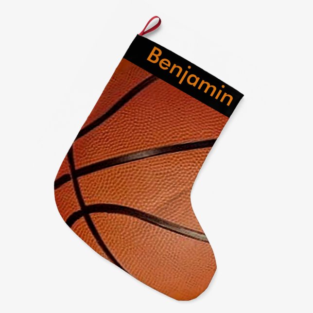 Calcetín Navideño Grande Diseño de baloncesto Navidades grandes (Frente (Colgado))