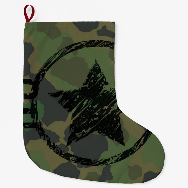 Calcetín Navideño Grande diseño de camuflaje militar (Anverso)