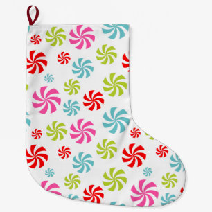 Calcetín Navideño Grande Diseño de Caramelo Colorido - Patrón de Remolino d