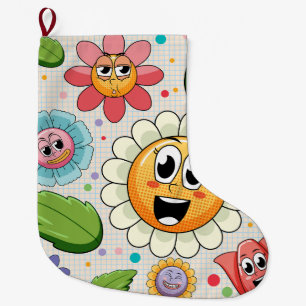 Calcetín Navideño Grande Diseño de fondo continuo con flores coloridas