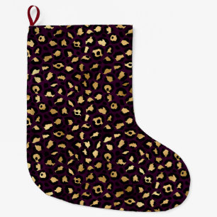 Calcetín Navideño Grande Diseño de la serie Leopardo púrpura y dorado 2