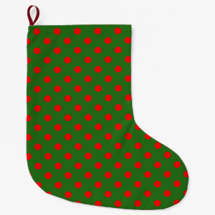 Calcetín Navideño Grande Diseño de patrón de lunares rojos sobre verde