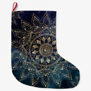 Calcetín Navideño Grande Diseño elegante Gold Mandala Blue Galaxy