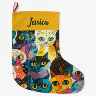 Calcetín Navideño Grande Diseño personalizado de gatos singulares de doble 